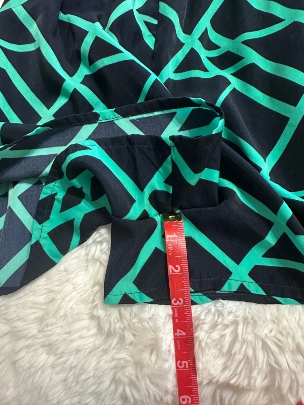 JustFab Romper Small Navy Green Geometric Faux Wrap Long Sleeve NWT - Picture 5 of 12